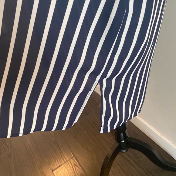 Navy blue striped button up duster jacket - Picture 6 of 8